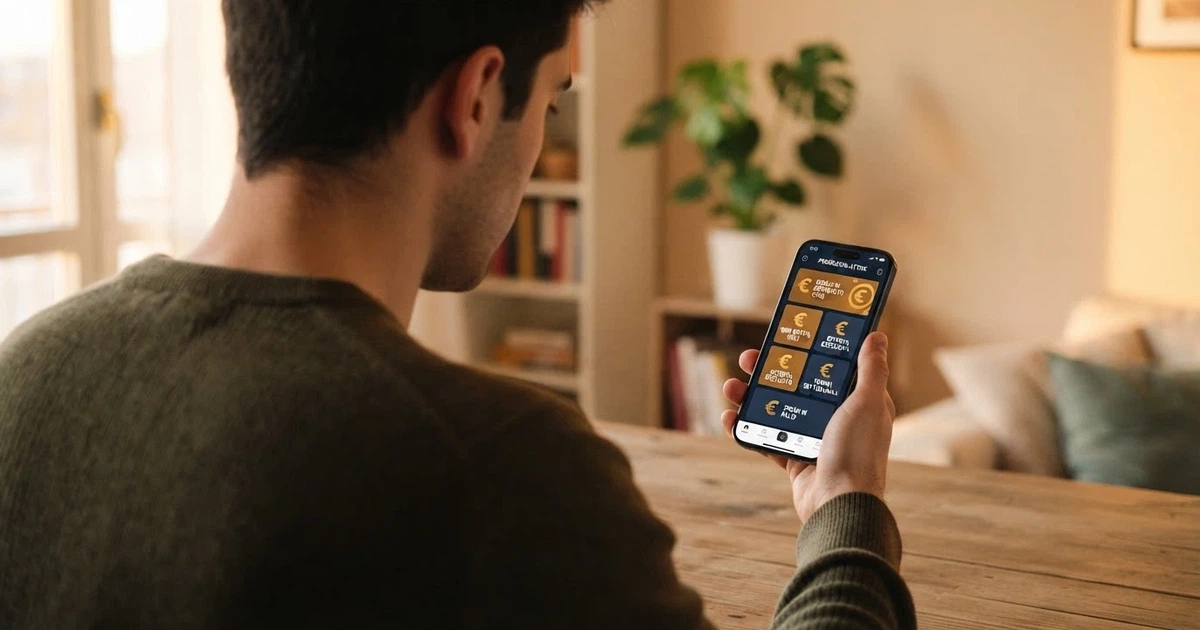 Un giocatore consulta su uno smartphone la pagina delle promozioni di un casinò online, con l'elenco dei bonus senza deposito disponibili alla registrazione